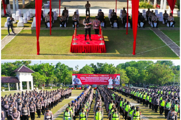 Aman dan lancarkan Pilkades serentak 77 desa di Kabupaten Tangerang, Minggu 10 Oktober 2021, Polresta Tangerang menyebar 2.188 personel.